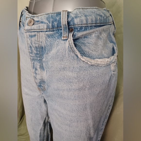 🍒 Abercrombie & Fitch Light Blue 90's Baggy Low Rise Button Fly Frayed Jeans - Picture 4 of 10